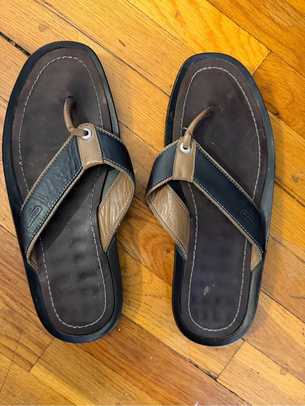 Coach Men’s Leather Sandals in Brown & Navy